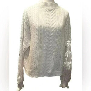 Noracora | Cable Knit & Lace Crochet Sweater (S)
